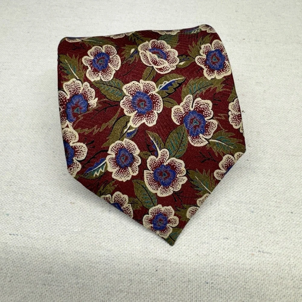 Britches of Georgetowne Floral Tie‎ Mens OS Burgundy Silk Vintage Dark Academia